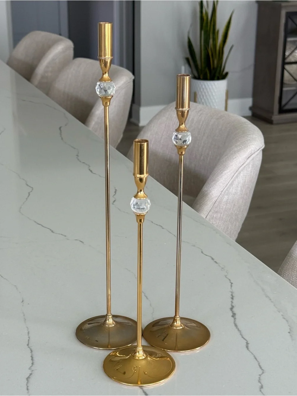 Valerio Albarello 24K Gold Plated Taper Candle Holder Set w/Swarovski Crystals